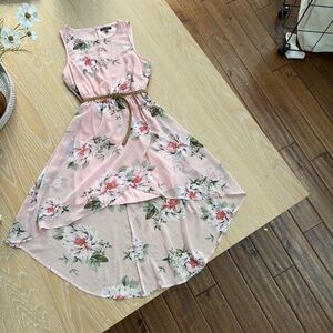 Floral Sleeveless Pink Dress with Belt